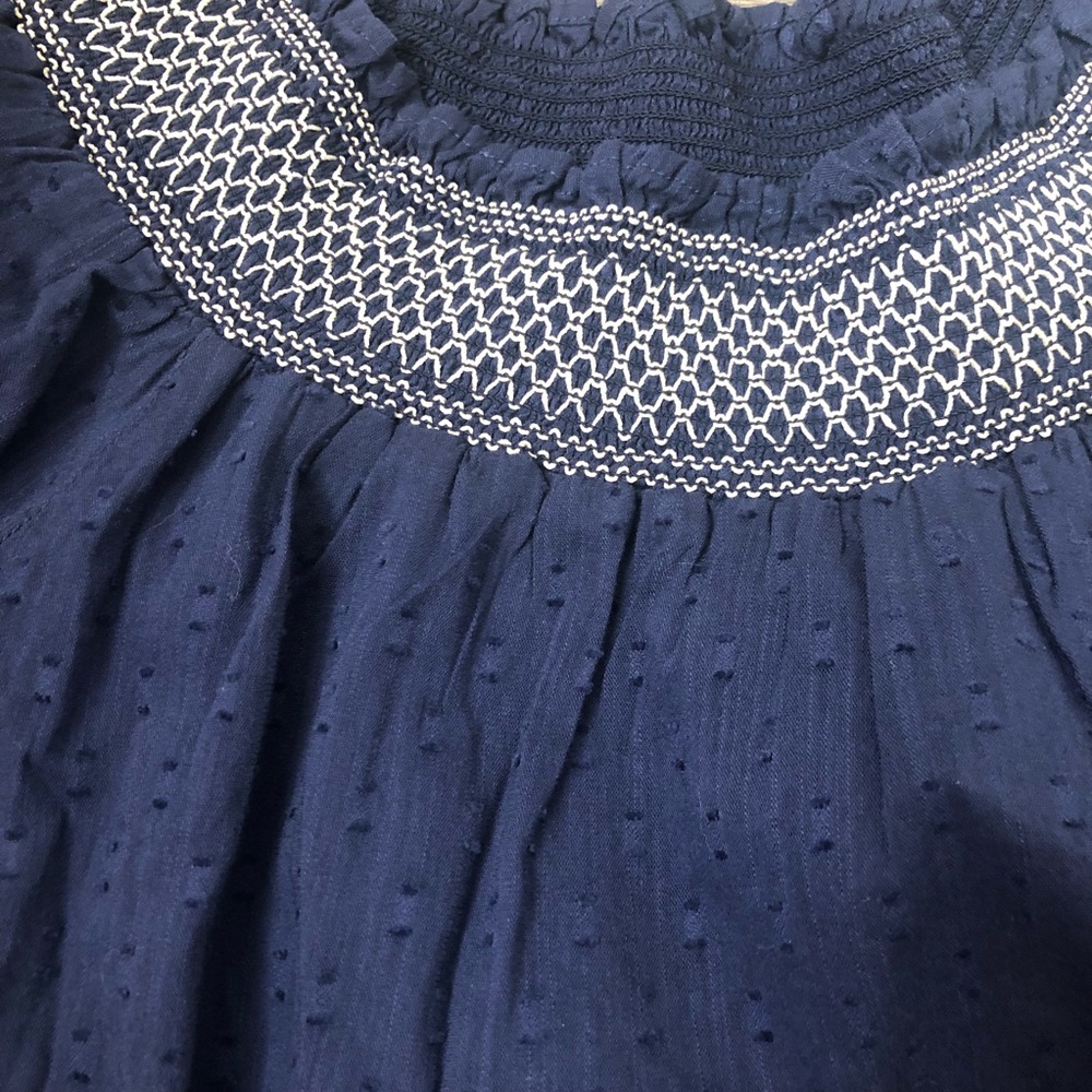 Old Navy Scoop Neck Smocked Blouse Size XL Elastic Neck Off Shoulder Top Navy - Picture 7 of 10